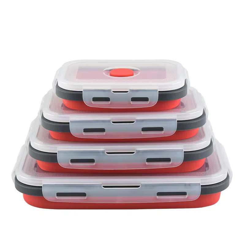 4PCS Foldable Silicone Lunch Box Portable Microwave Heated Lunch Box Square Silicone Preservation Box Kitchen Supplies