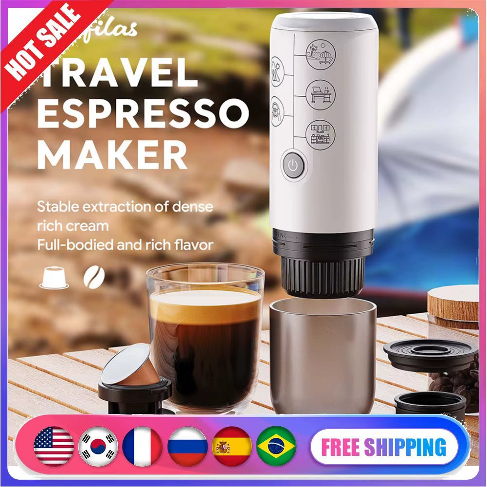 Wireless Electric Portable Espresso Coffee Machine for Car & Home Camping Coffee Maker 2-In-1 Capsule Powder Travel Coffee Maker