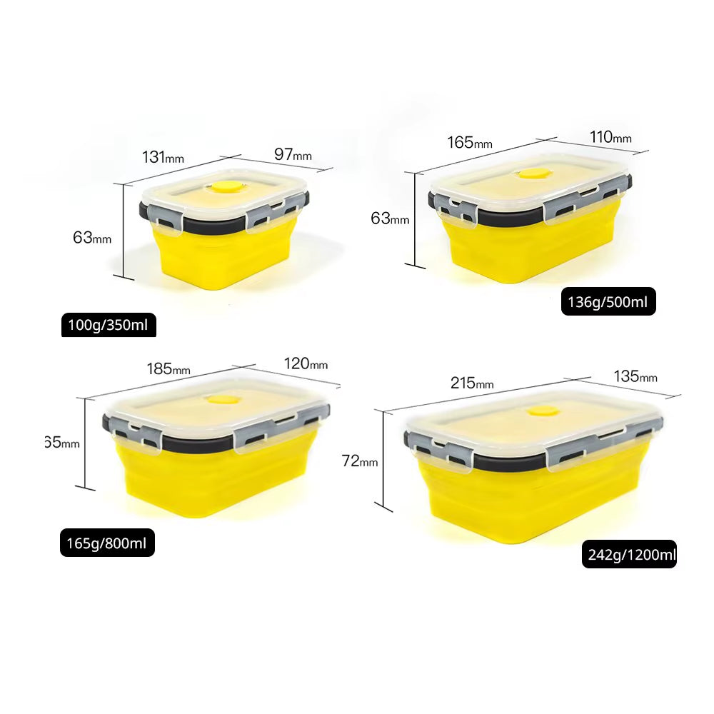 4PCS Foldable Silicone Lunch Box Portable Microwave Heated Lunch Box Square Silicone Preservation Box Kitchen Supplies