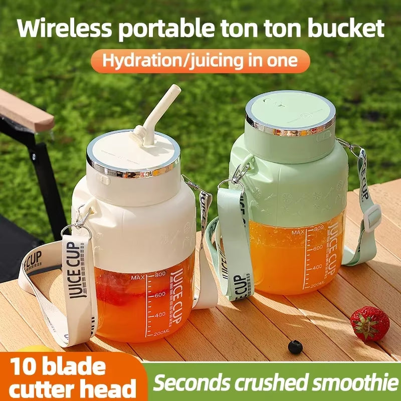 Wireless Portable Juicing Bucket Electric 800Ml Sports Cup Fresh Fruit Juicer with Large Capacity and 10 Stainless Steel Blades