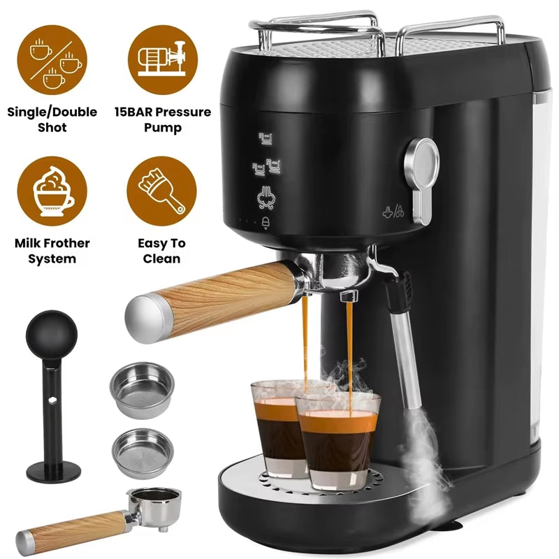 Professional Espresso Coffee Maker Electric Italian Coffee Machine 15 Bar Automatic Milk Frother Cappuccino Latte Espresso Maker