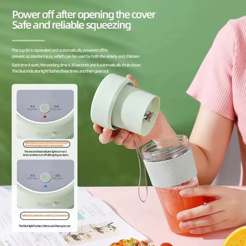 Mini Electric Rechargeable Portable Wireless Juicer Cup 6 Blades Fruit Smoothie Blender Puree Mixer