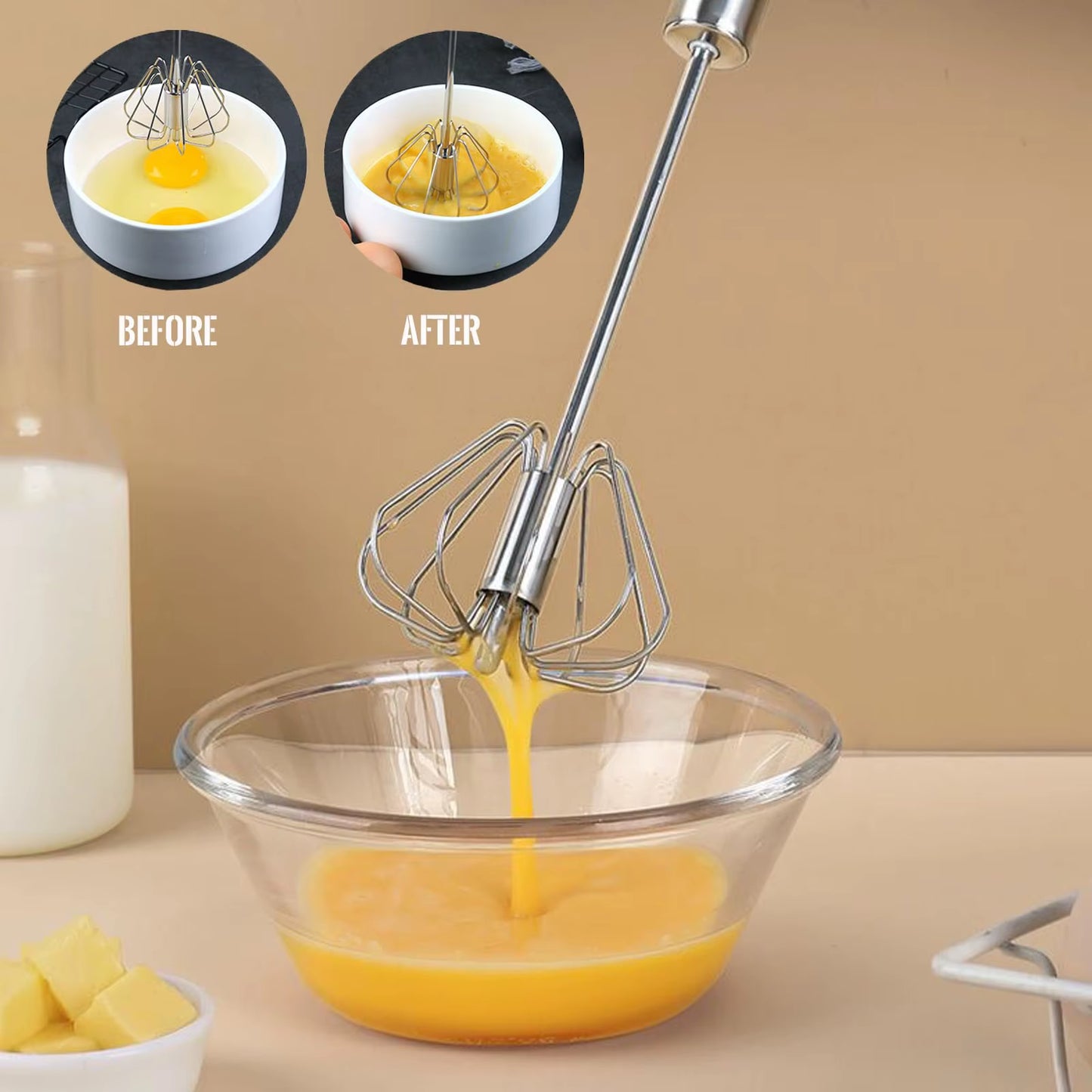 1/3Pcs Semi Automatic Egg Beater Stainless Steel Manual Hand Whisk Mixer Self-Turning Cream Utensils Kitchen Gadgets Egg Tools