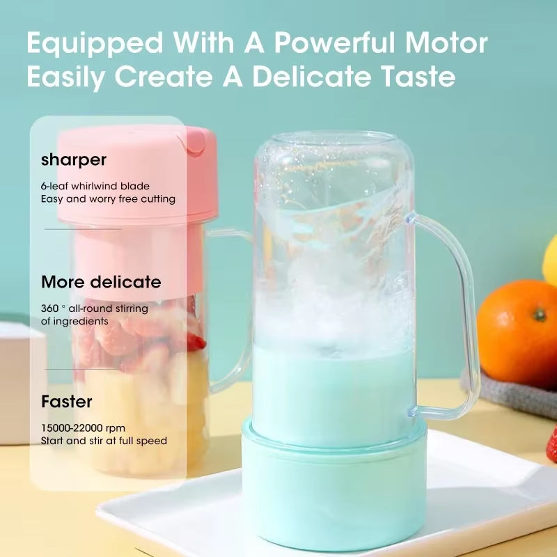 Electric Juicer Portable with Straw Mixer Mini Multifunctional USB Charging Juicer Cup 420Ml Water Cup Suitable for Home Gym