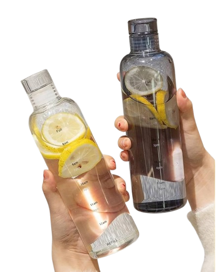 Set of 1/2/4 Transparent Glass Water Bottles with Time Markings – Large Capacity, Ideal for Travel, Sports, and Daily Hydration – Versatile for Water, Juice, or Milk.