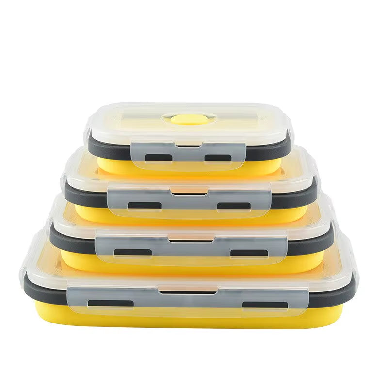 4PCS Foldable Silicone Lunch Box Portable Microwave Heated Lunch Box Square Silicone Preservation Box Kitchen Supplies