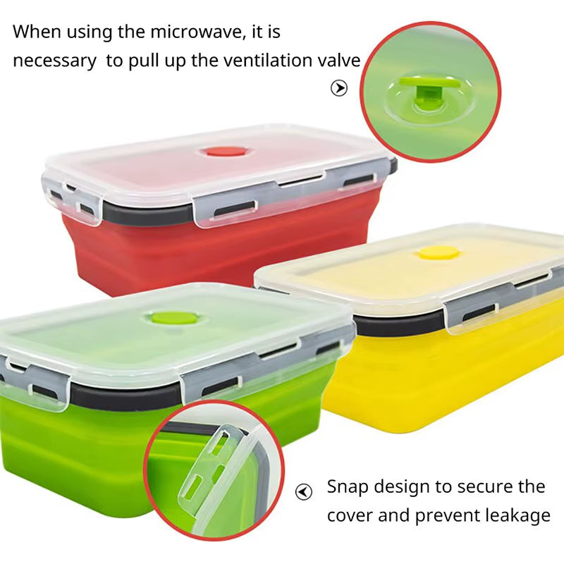 4PCS Foldable Silicone Lunch Box Portable Microwave Heated Lunch Box Square Silicone Preservation Box Kitchen Supplies