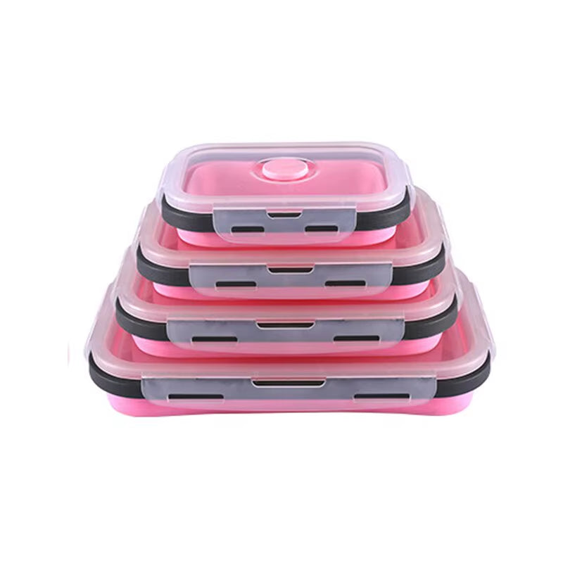 4PCS Foldable Silicone Lunch Box Portable Microwave Heated Lunch Box Square Silicone Preservation Box Kitchen Supplies