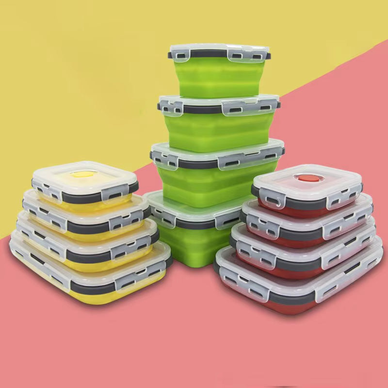 4PCS Foldable Silicone Lunch Box Portable Microwave Heated Lunch Box Square Silicone Preservation Box Kitchen Supplies