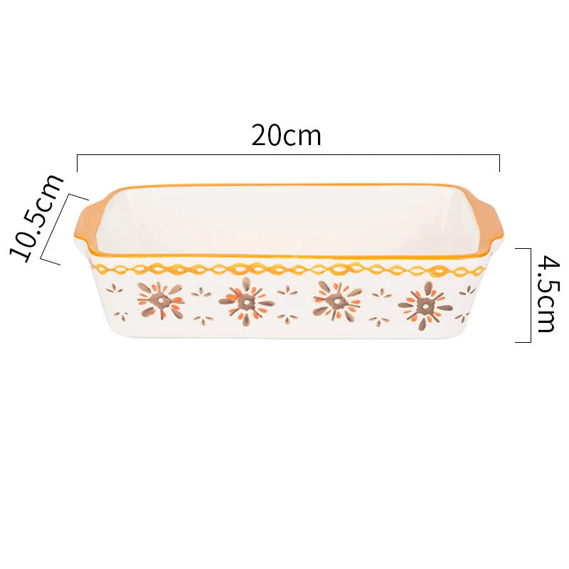 Flowers Rectangular Oval Bakeware Pan with Handle Ceramic Baking Dish Roasting Lasagna Pan Kitchen Salad Cheese Baked Pan