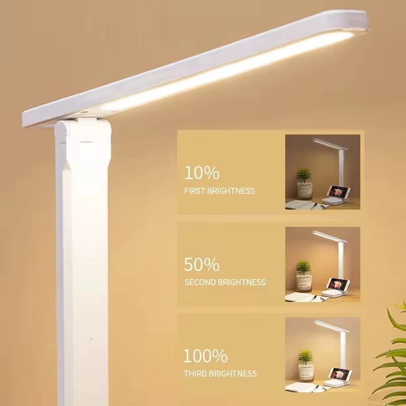 LED Table Lamp Eyes Protection Touch Dimmable Folding Table Lamp Student Dormitory Bedroom Reading USB Charging Night Light