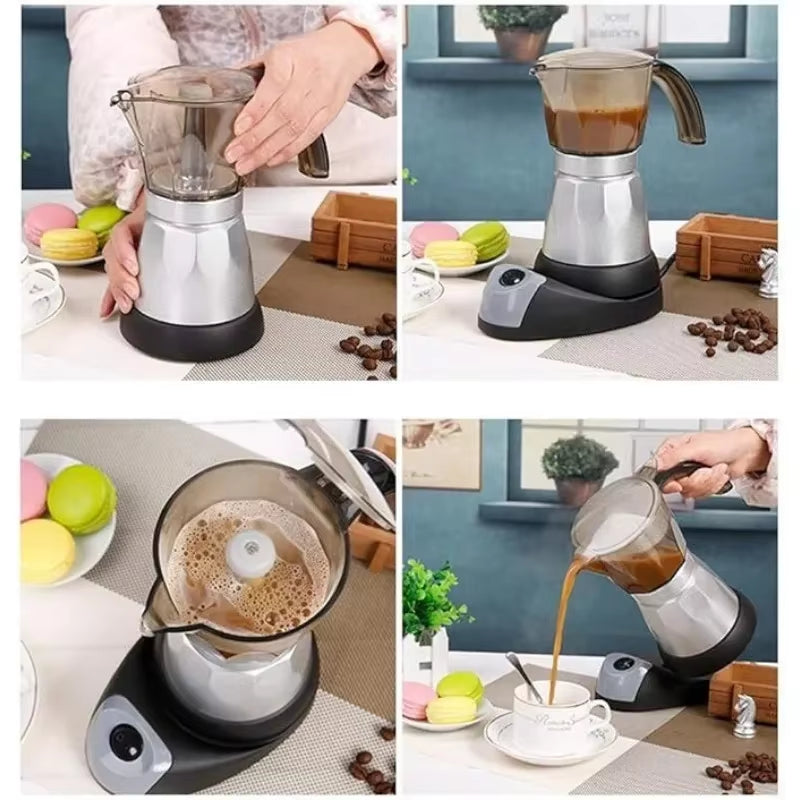 Electric Coffee Maker Italian Cuban Brewing Espresso Moka Pot Detachable Electric Coffee Maker for Home Kitchen Office Cafe Use