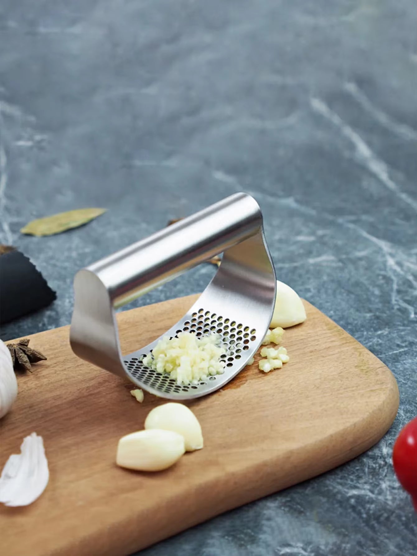 Manual Stainless Steel Garlic Mincer, Garlic Crusher Press for Fruits & Vegetables, Kitchen Food Processor Tool