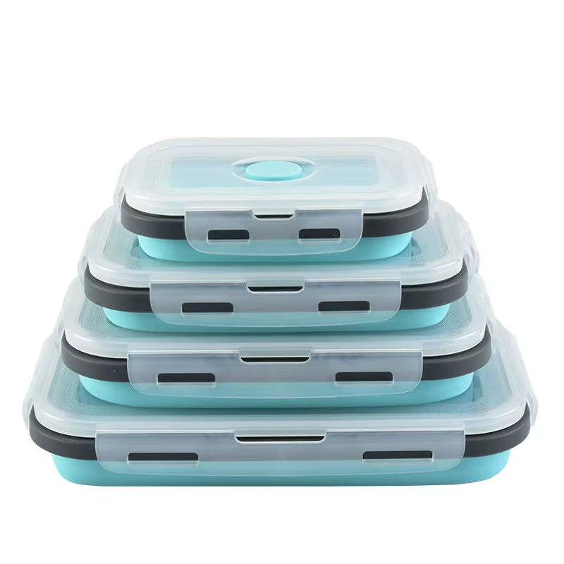 4PCS Foldable Silicone Lunch Box Portable Microwave Heated Lunch Box Square Silicone Preservation Box Kitchen Supplies