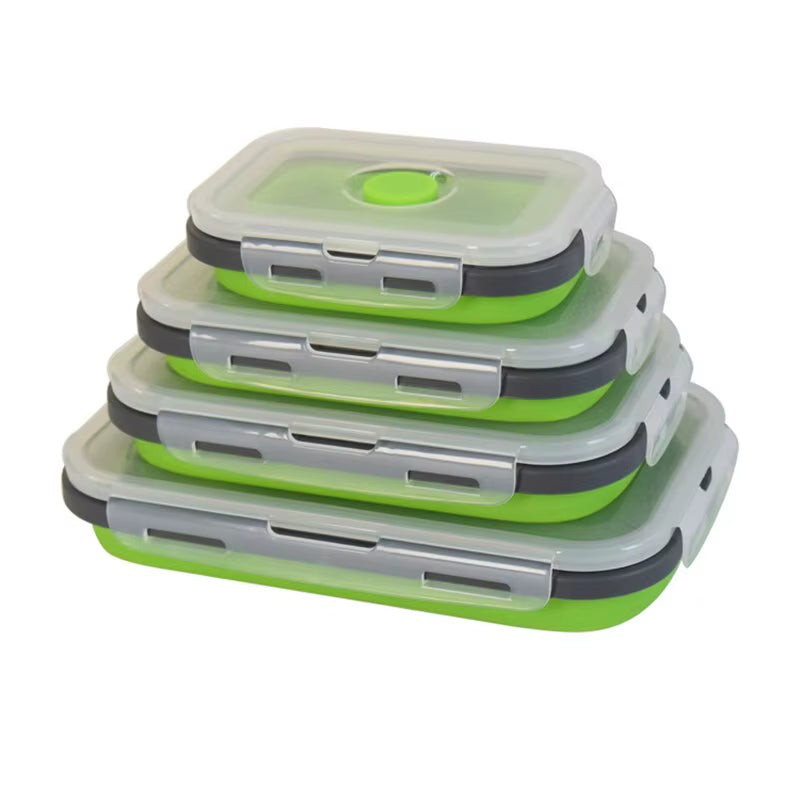 4PCS Foldable Silicone Lunch Box Portable Microwave Heated Lunch Box Square Silicone Preservation Box Kitchen Supplies