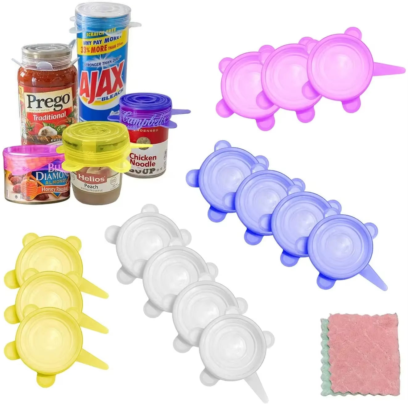 Silicone Stretch Lids,13Pc Small Lids,Reusable Durable Silicon Food Storage Cover for Cups Small Bowls Soda Can Oui Yogurt Jars