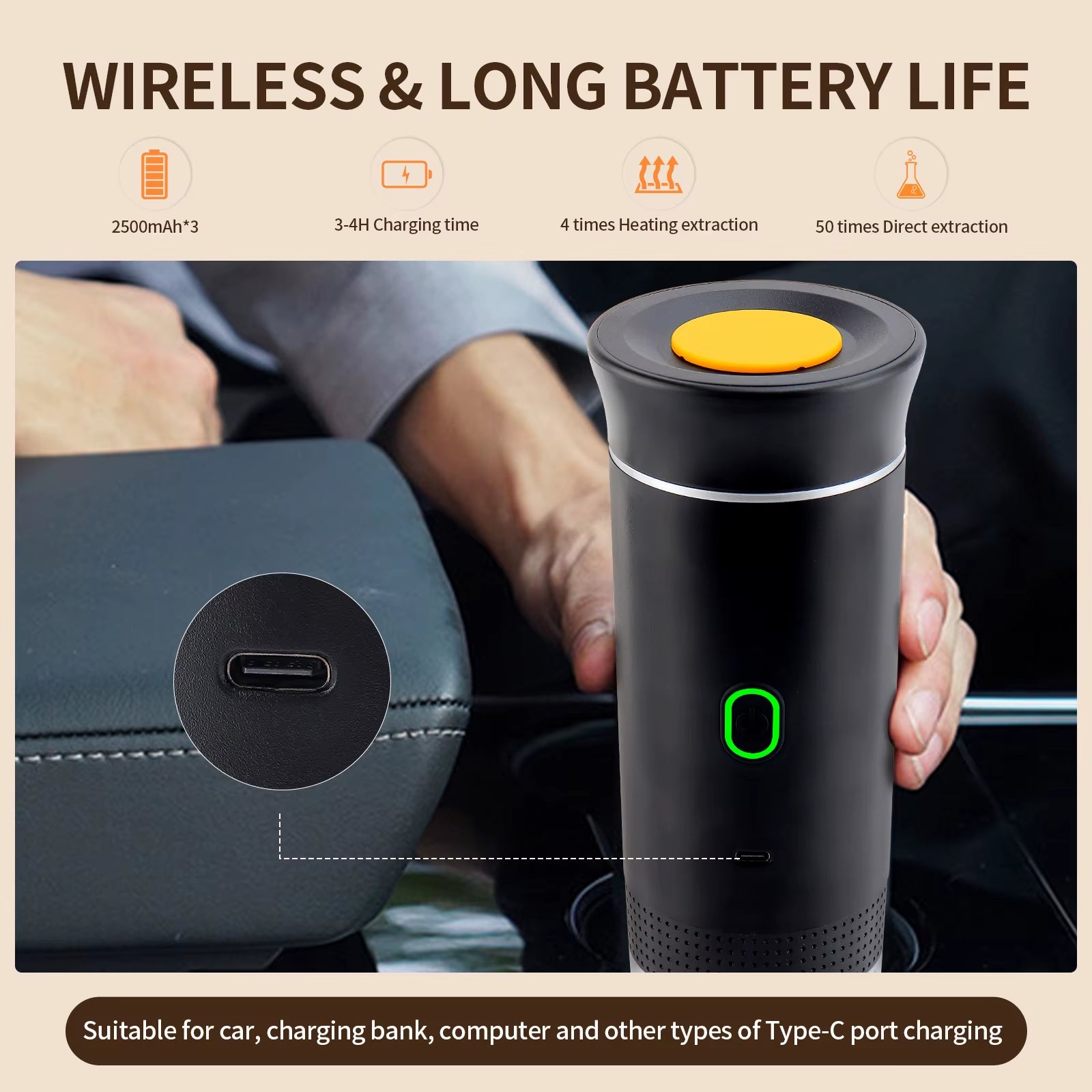 Portable Coffee Machine Wireless Electric Espresso Coffee Maker for Capsule Coffee Powder Travel Camping Coffee Maker