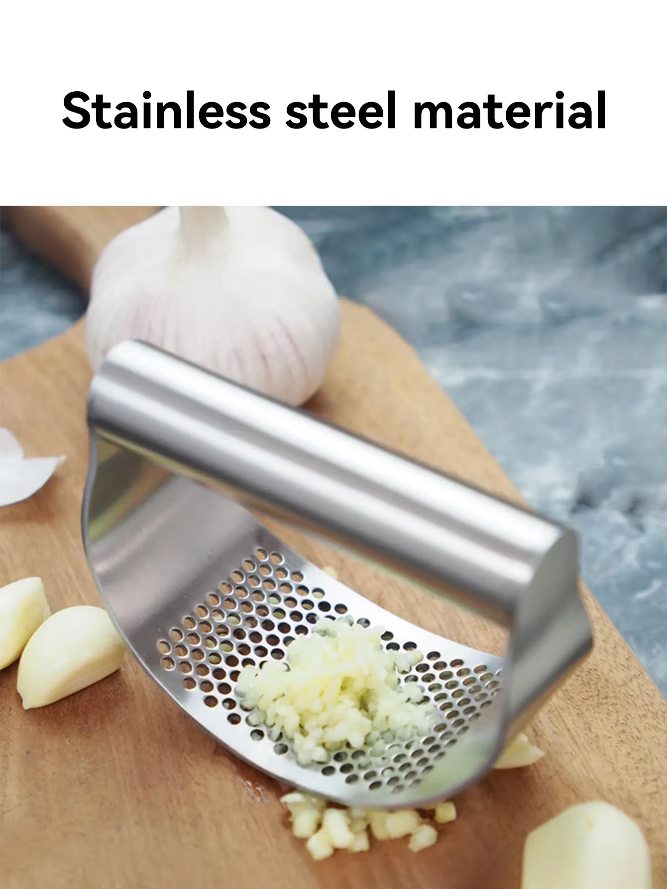 Manual Stainless Steel Garlic Mincer, Garlic Crusher Press for Fruits & Vegetables, Kitchen Food Processor Tool