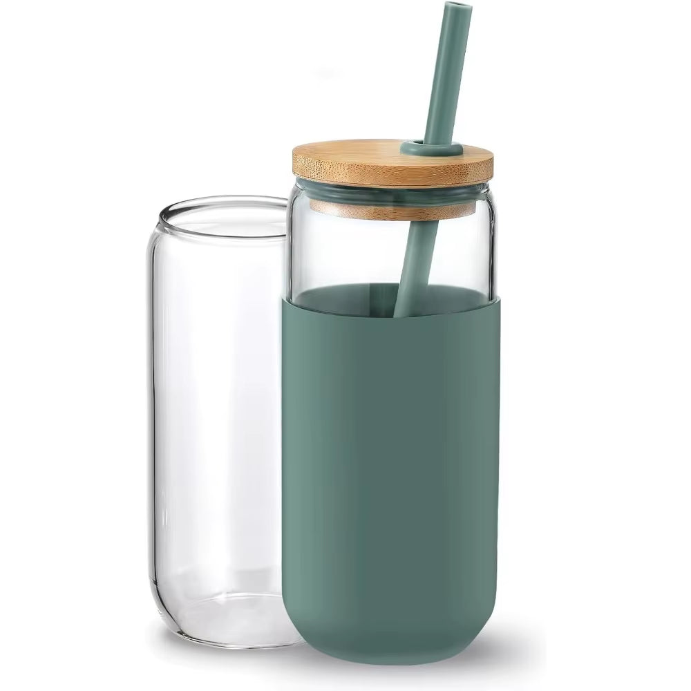 16Oz Beer Can Shaped Tumbler with Straw & Bamboo Lid, and Protective Sleeve - for Iced Drinks, Smoothies, and Gifts