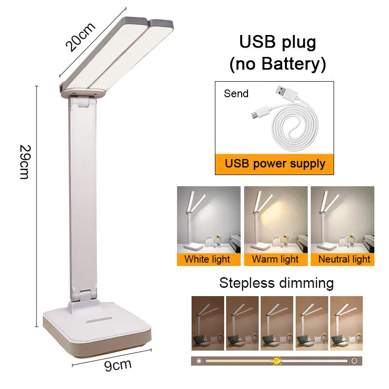 LED Desk Lamp USB Rechargeable Table Lamp 3 Levels Dimmable Touch Desk Lighting Eye Protection Foldable for Bedroom Desk Light