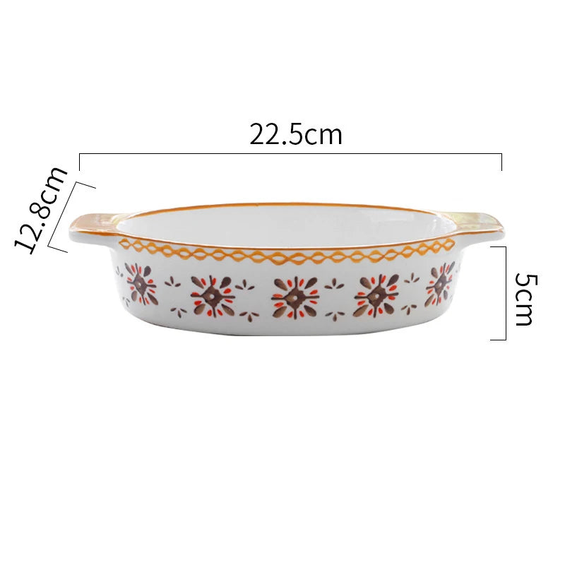 Flowers Rectangular Oval Bakeware Pan with Handle Ceramic Baking Dish Roasting Lasagna Pan Kitchen Salad Cheese Baked Pan