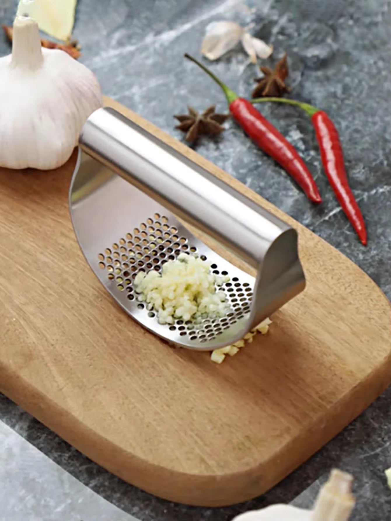 Manual Stainless Steel Garlic Mincer, Garlic Crusher Press for Fruits & Vegetables, Kitchen Food Processor Tool